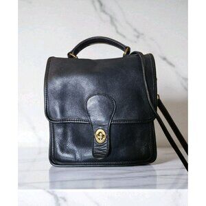 Vintage Coach Black Leather 345 Willis Station Bag Top Handle & Crossbody Strap